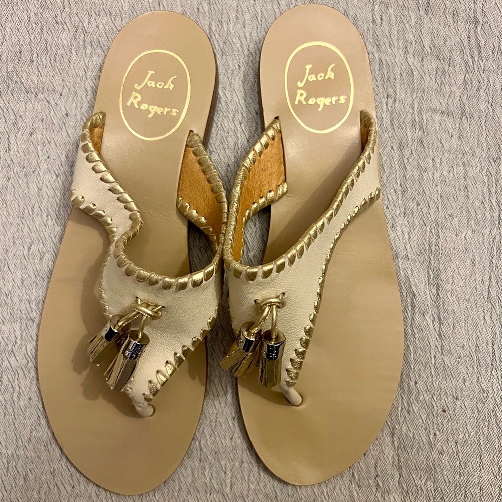 Jack Rogers Alana Tassel Sandal – Cream & Gold – Size 7.5 – NWOT